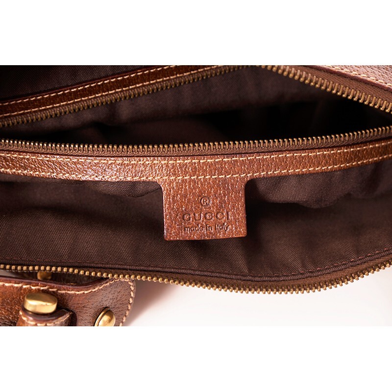 2005 VINTAGE GUCCI Brown GG Canvas Leather Pelham PRINT AD RUNWAY Messenger BAG