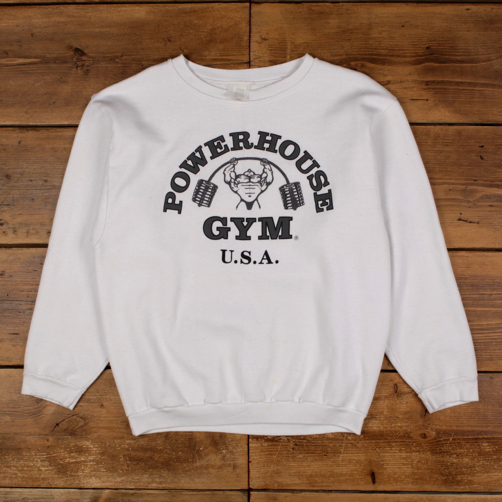 Vintage Annber Sweatshirt M Mens 90s Powerhouse Gym USA Made Athletic White