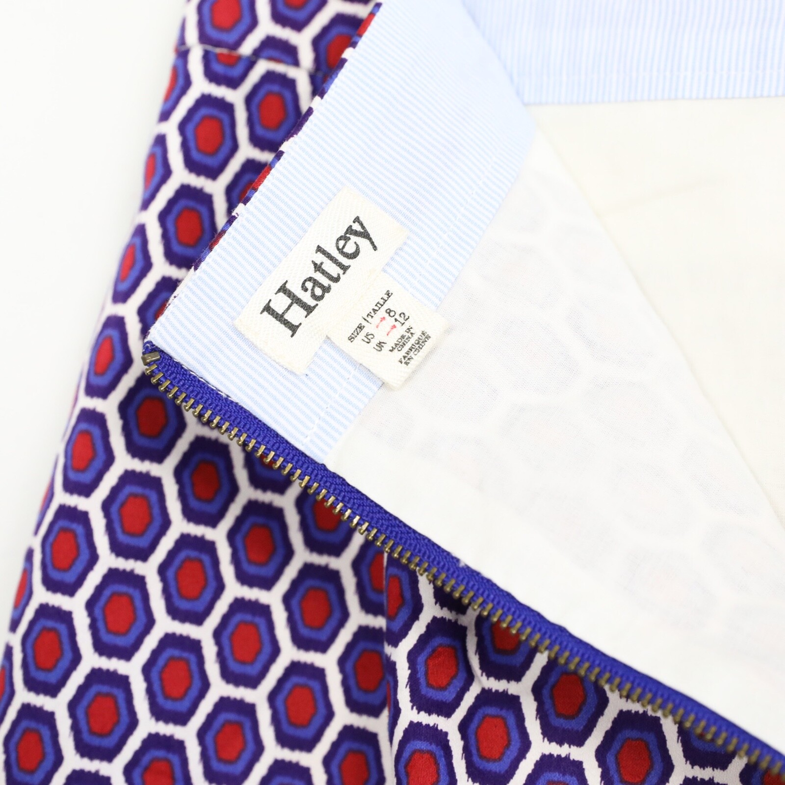 NWOT Hatley geometric print straight skirt size 8 Medium cotton red blue purple