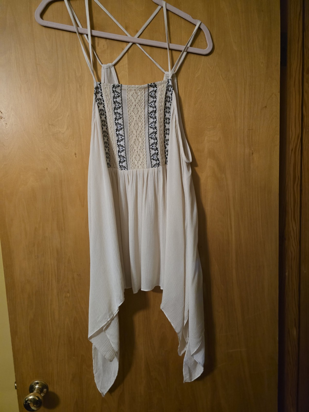 Polo Ivory Cotton Rayon Woven Lightweight V-Neck Lace Cami Tank Top S JFT97