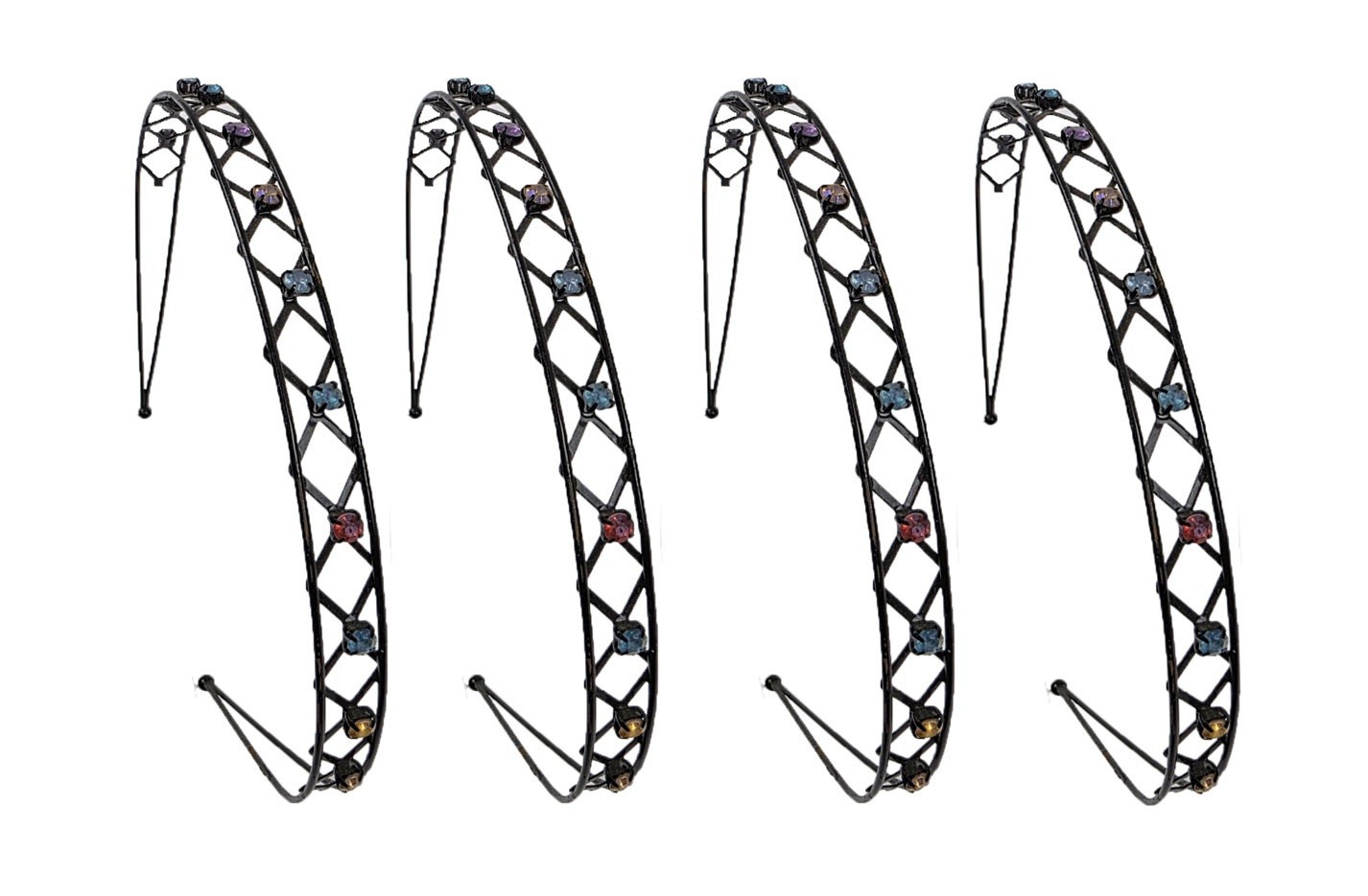 4 pcs Metal Black Hairband Headband Teeth Metal Wire w/Multi color Stones