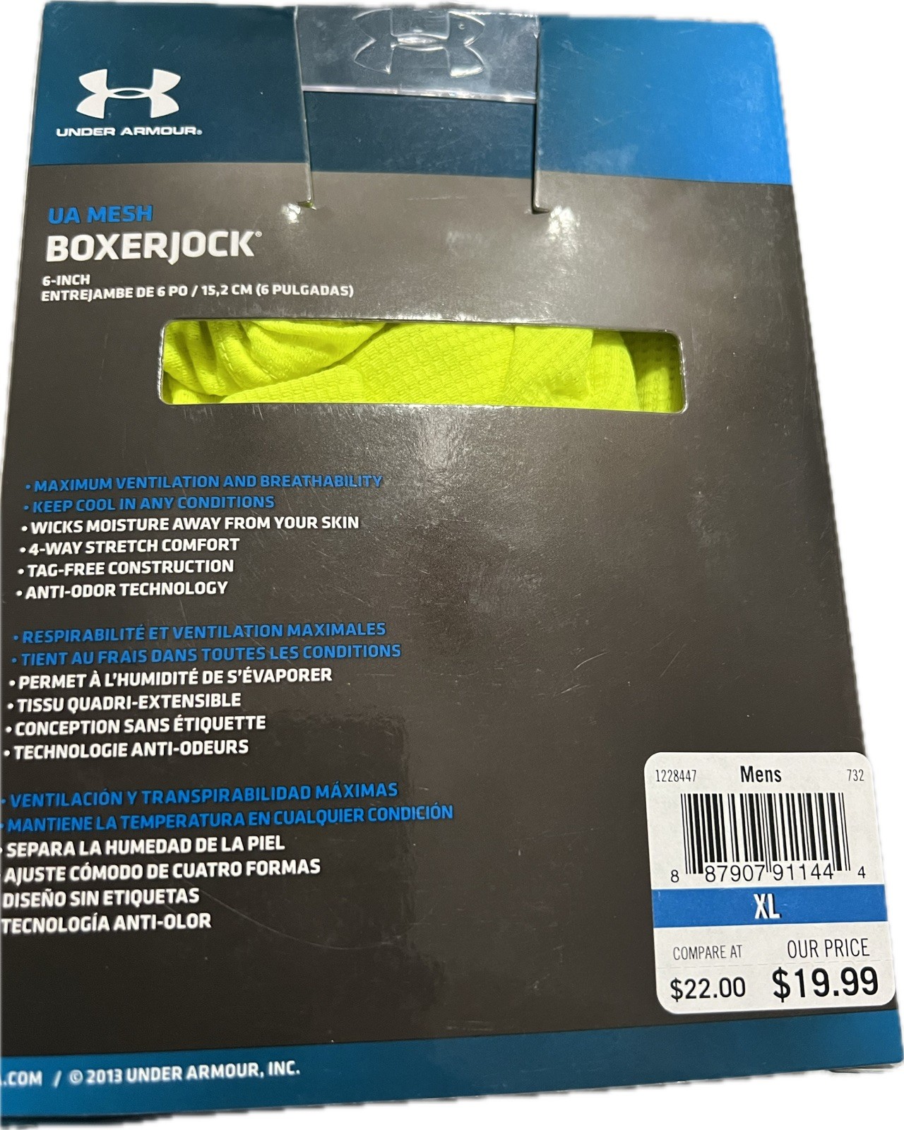 Under Armour Mesh Boxerjock XL Boxer Briefs 6″ (3) black (1) yellow-4 pair total