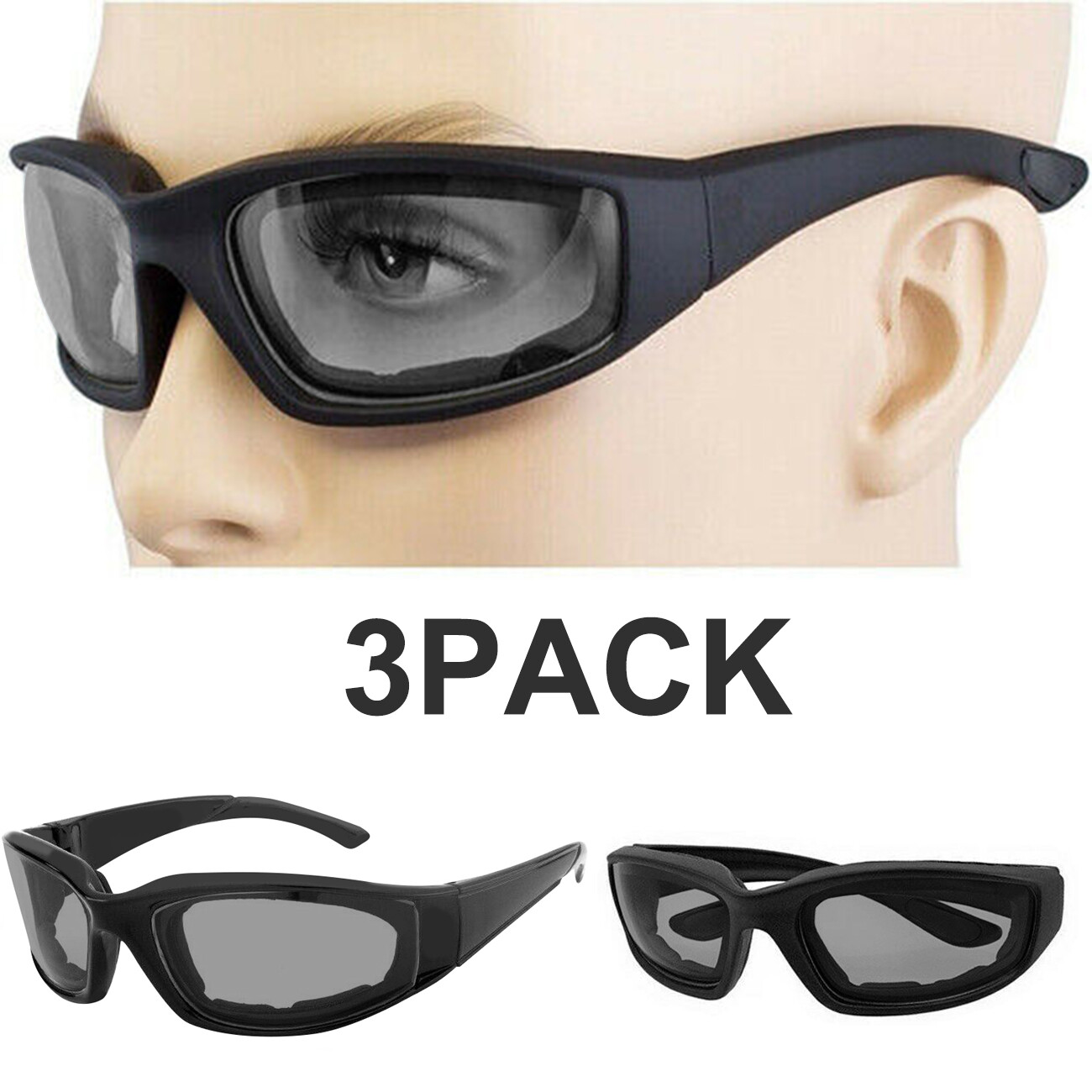 Gray Chopper Foam Padded Motorcycle Riding Glasses Sunglasses Windproof Goggles