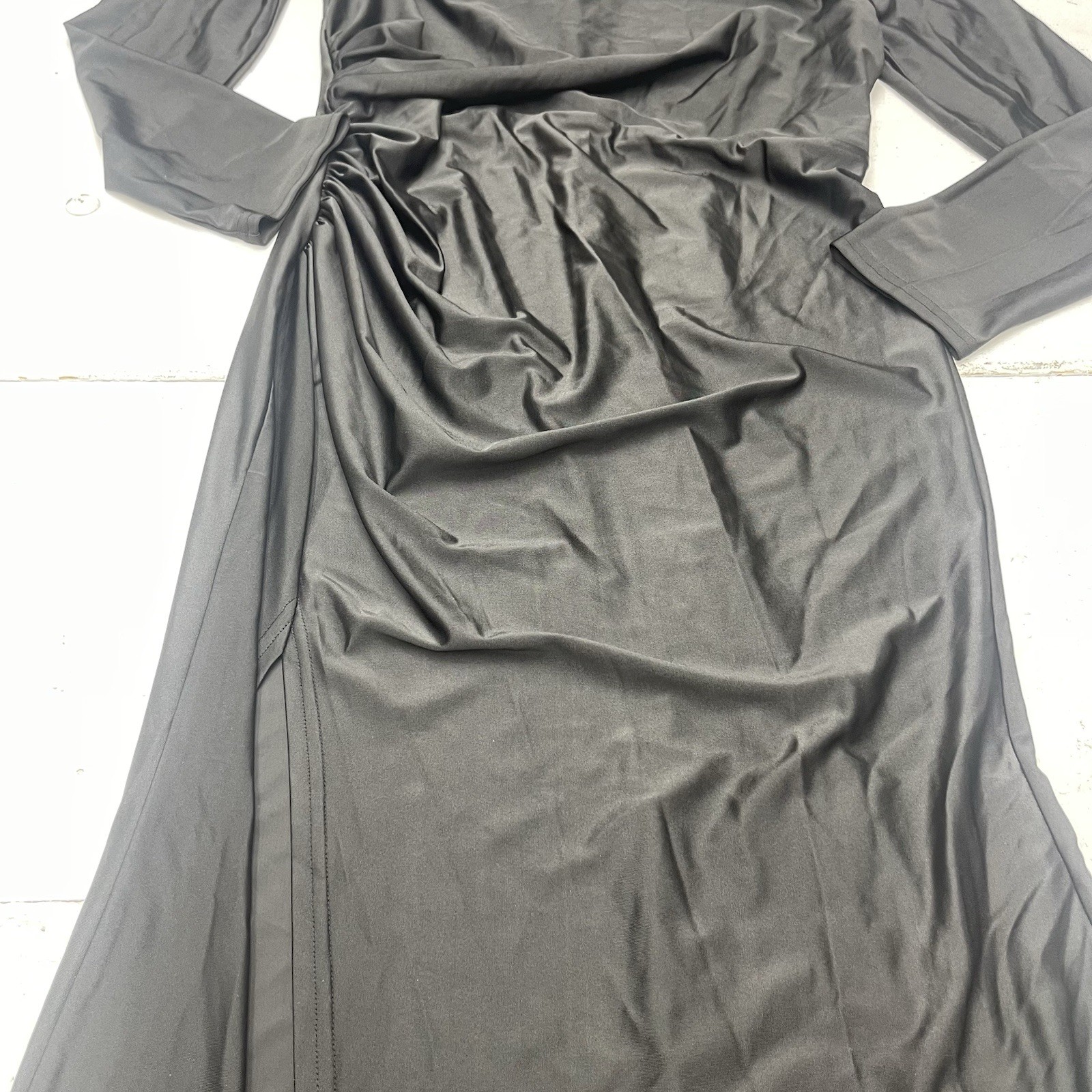 Adyce Black Stretch Ruched High Slit Long Sleeve Formal Maxi Dress Women’s XL