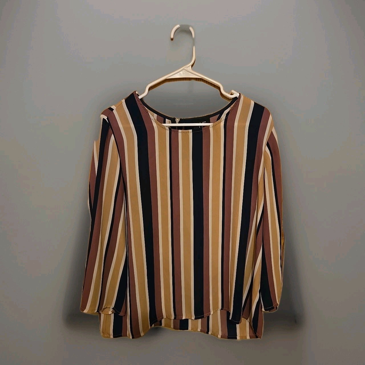 W5 Blouse Women’s Large Striped Pullover Top Zipper Semi Sheer Shirt 3/4 Sleeve