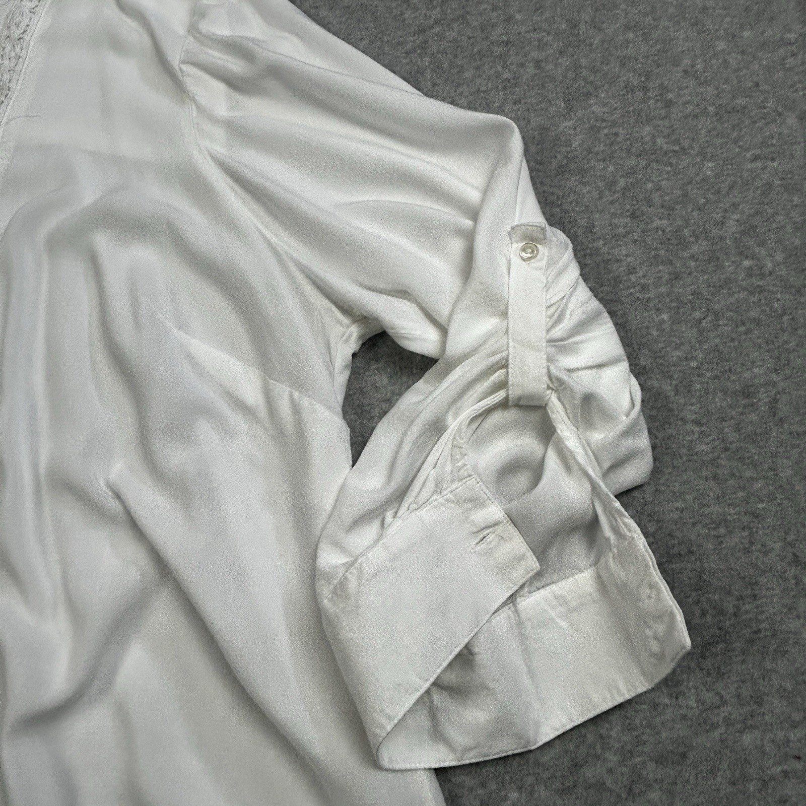 Lane Bryant Blouse Womens 28 White Tunic Split Neck Roll-Tab Sleeve Lace Detail