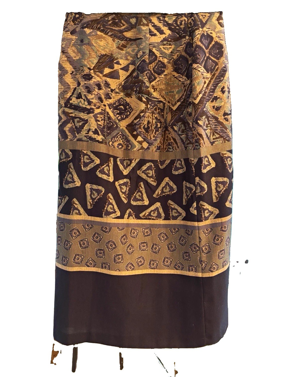 Toni Garment Brown/Blue Geometric Midi Pencil Skirt Size 14 Button Closure