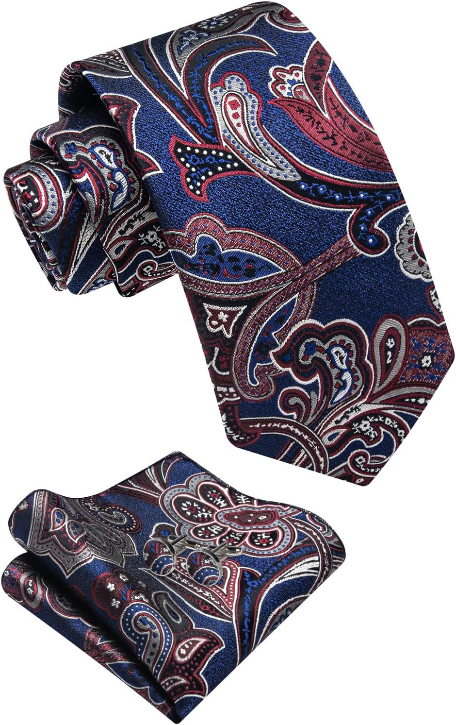 Paisley Tie Sets Floral Necktie Handkerchief Cufflinks Set Silk Woven Ties Busin