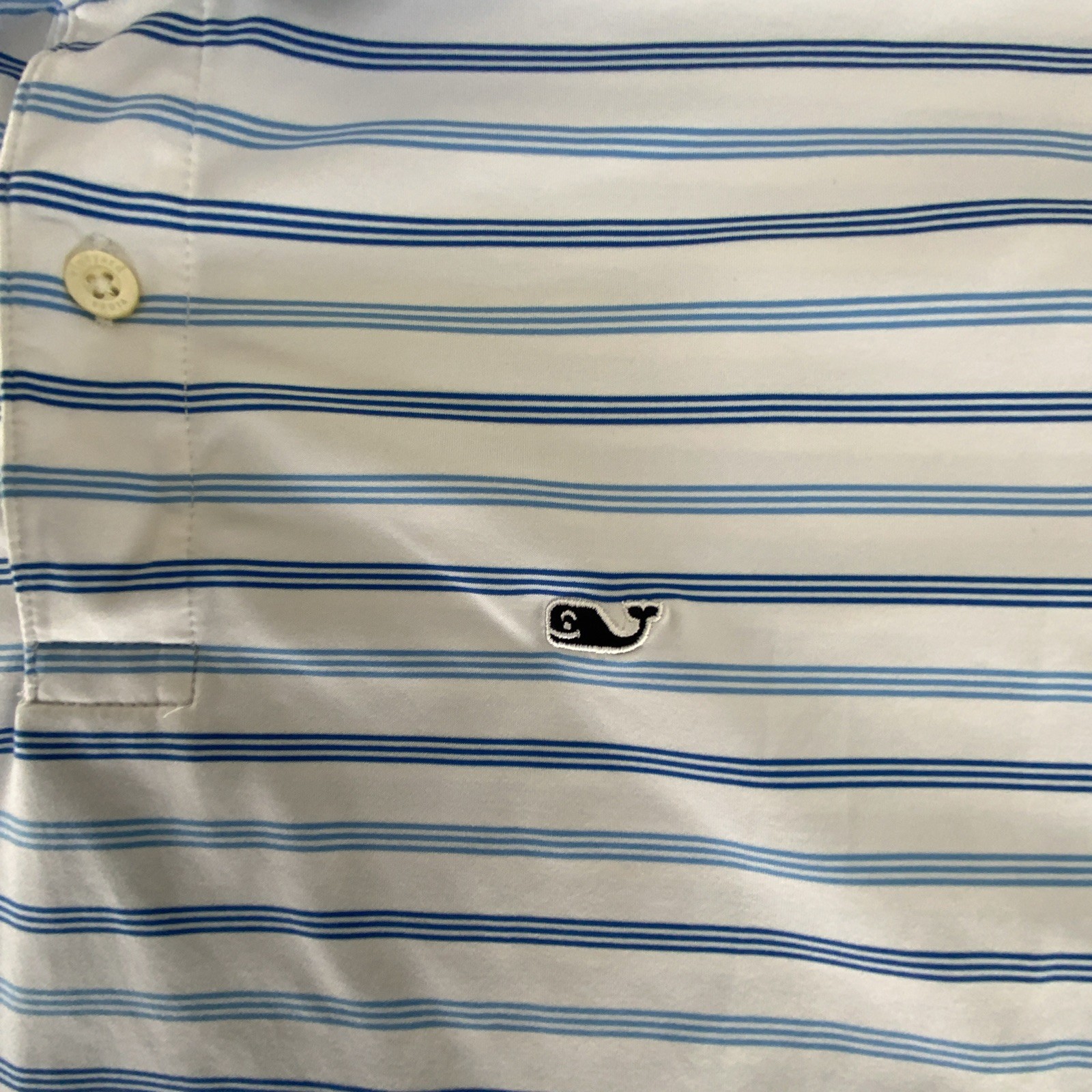 Vineyard Vines Performance White/Blue Striped Short Sleeve Polo Shirt M