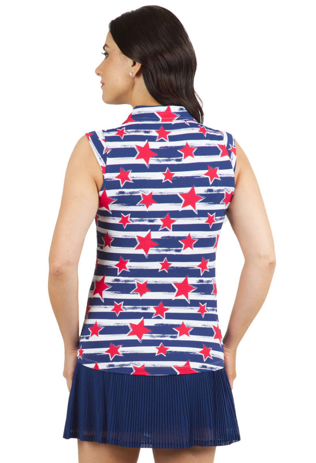 IBKUL Americana II Sleeveless Polo Top Size S M L XL XXL Red Navy Stars Stripes