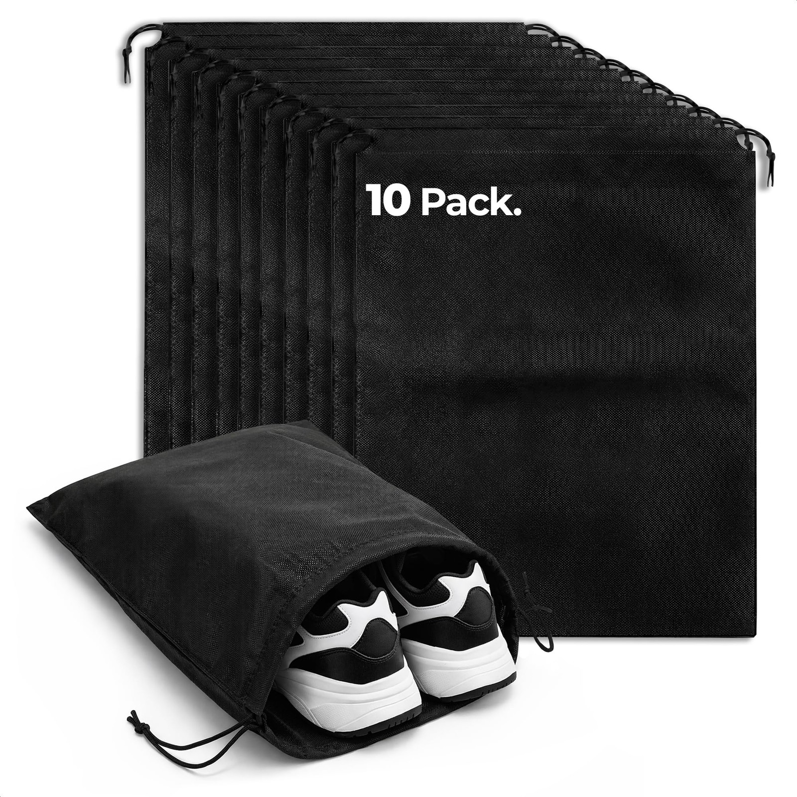 10 Pcs Travel Shoe Bags for Packing 16 x 12 x 0.03 inches, Black Storage