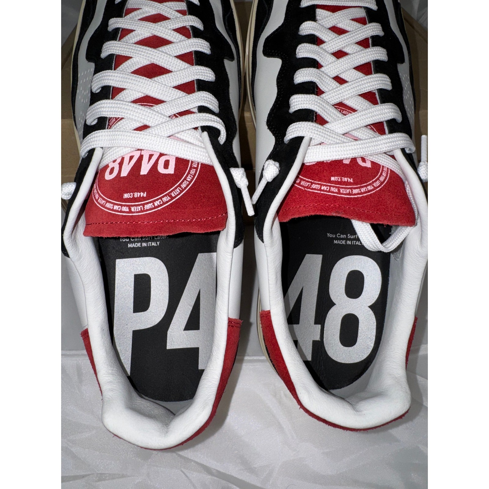 P448 Bali White Black Rosso Red Leather Suede Mens 15/15.5 (49) NIB