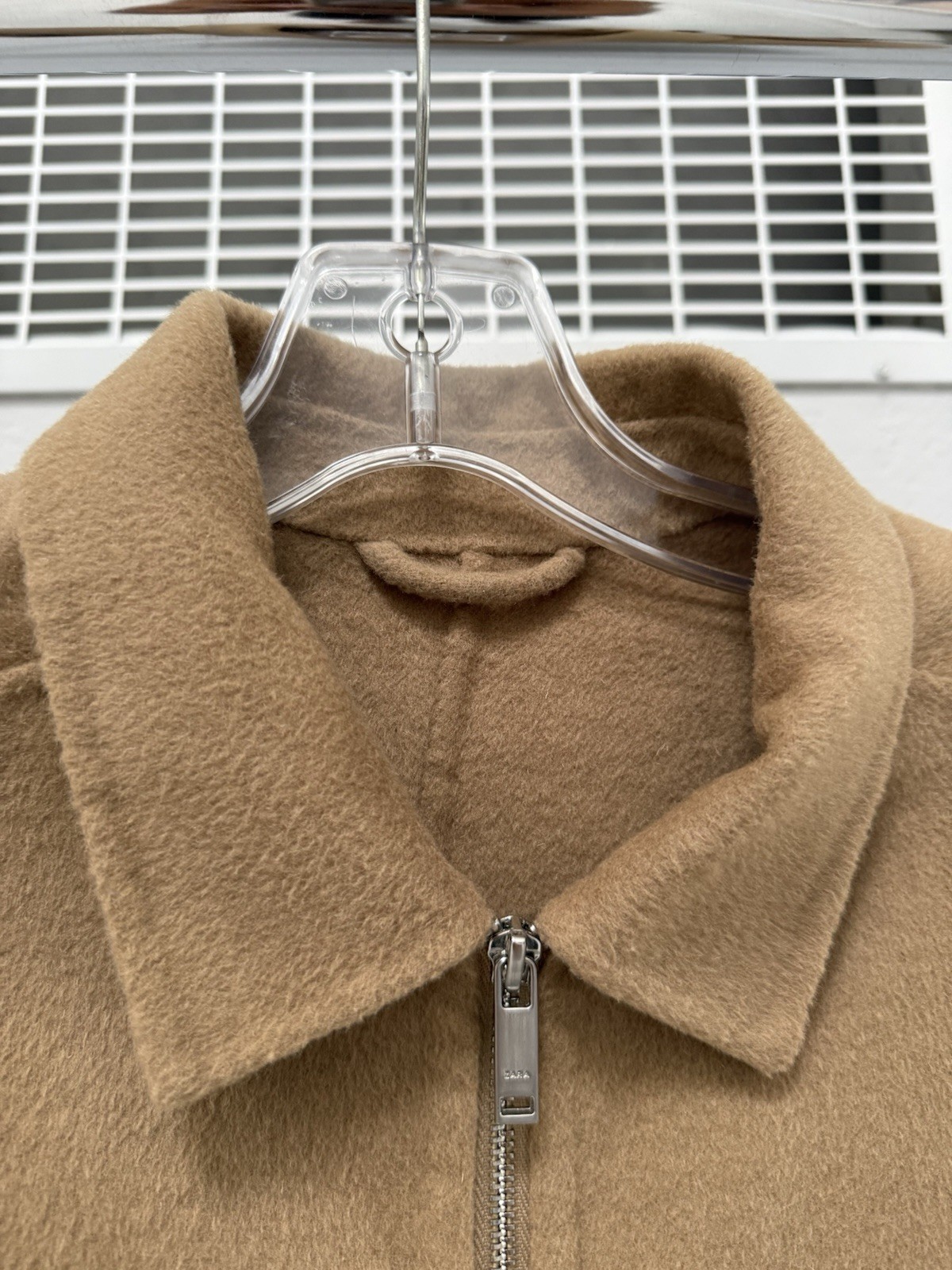 ZARA Men’s Camel Wool Full Zip Unlined Collared Jacket w/ Pockets Size Small
