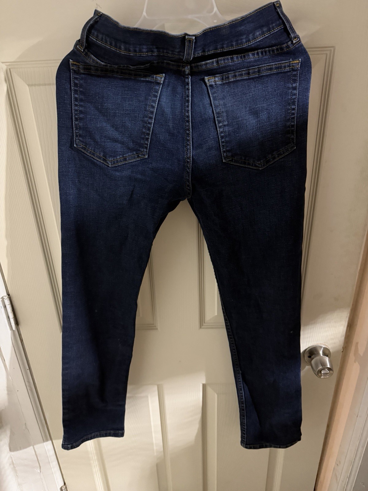 Dark Blue Skinny Denim Jeans Cotton Blend Button Zip 5-Pocket men