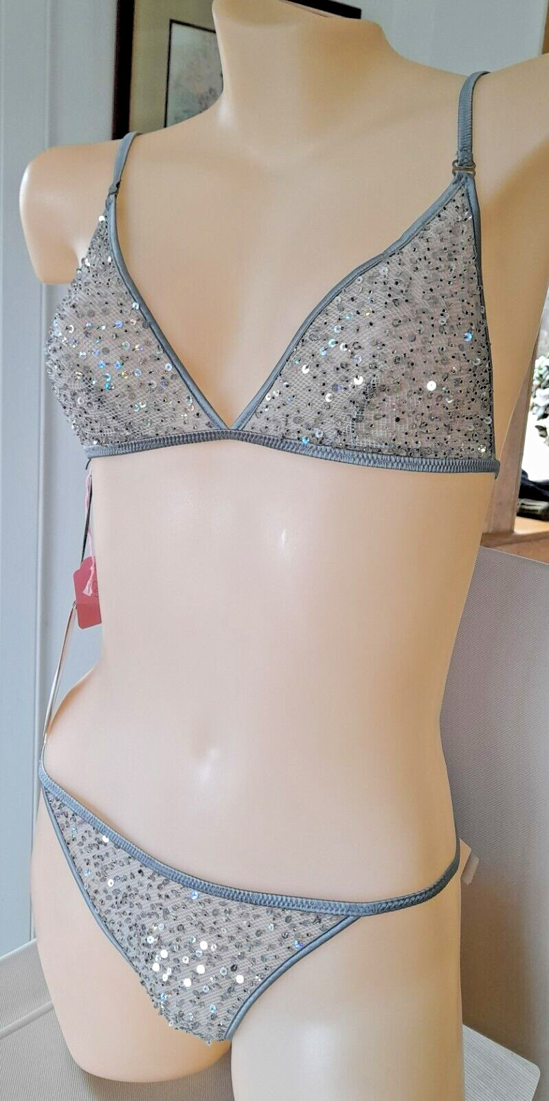 Argentovivo Grey PRODIGIO Sequinned Triangle Bra With PICASSO Thong Set