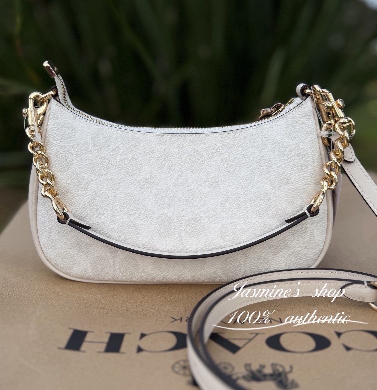 NWT Coach Teri Shoulder Bag In Signature Canvas CV933 Gold/White/Chalk