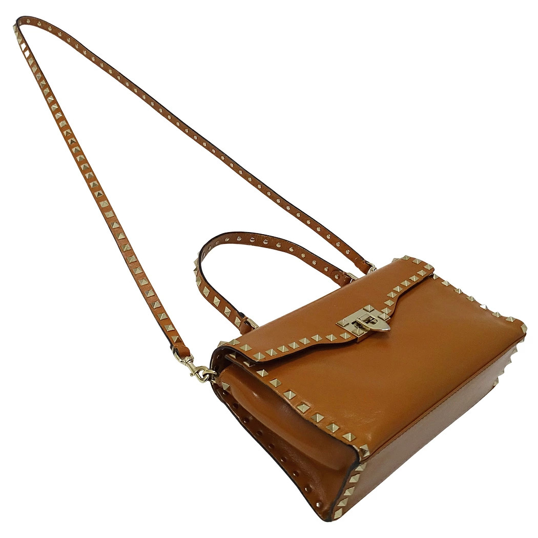 Valentino Garavani 2way Rockstud Leather Bag Camel Brown Shoulder Bag #BBB403
