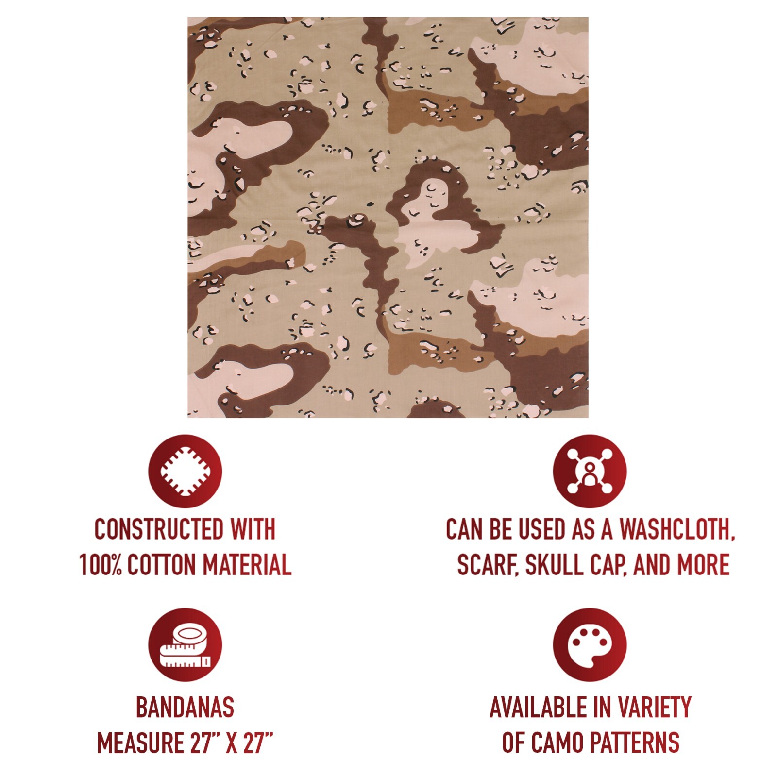 Desert Camouflage Six-Color – Military Jumbo Bandana 27 In. X 27 In. 100% Cotton