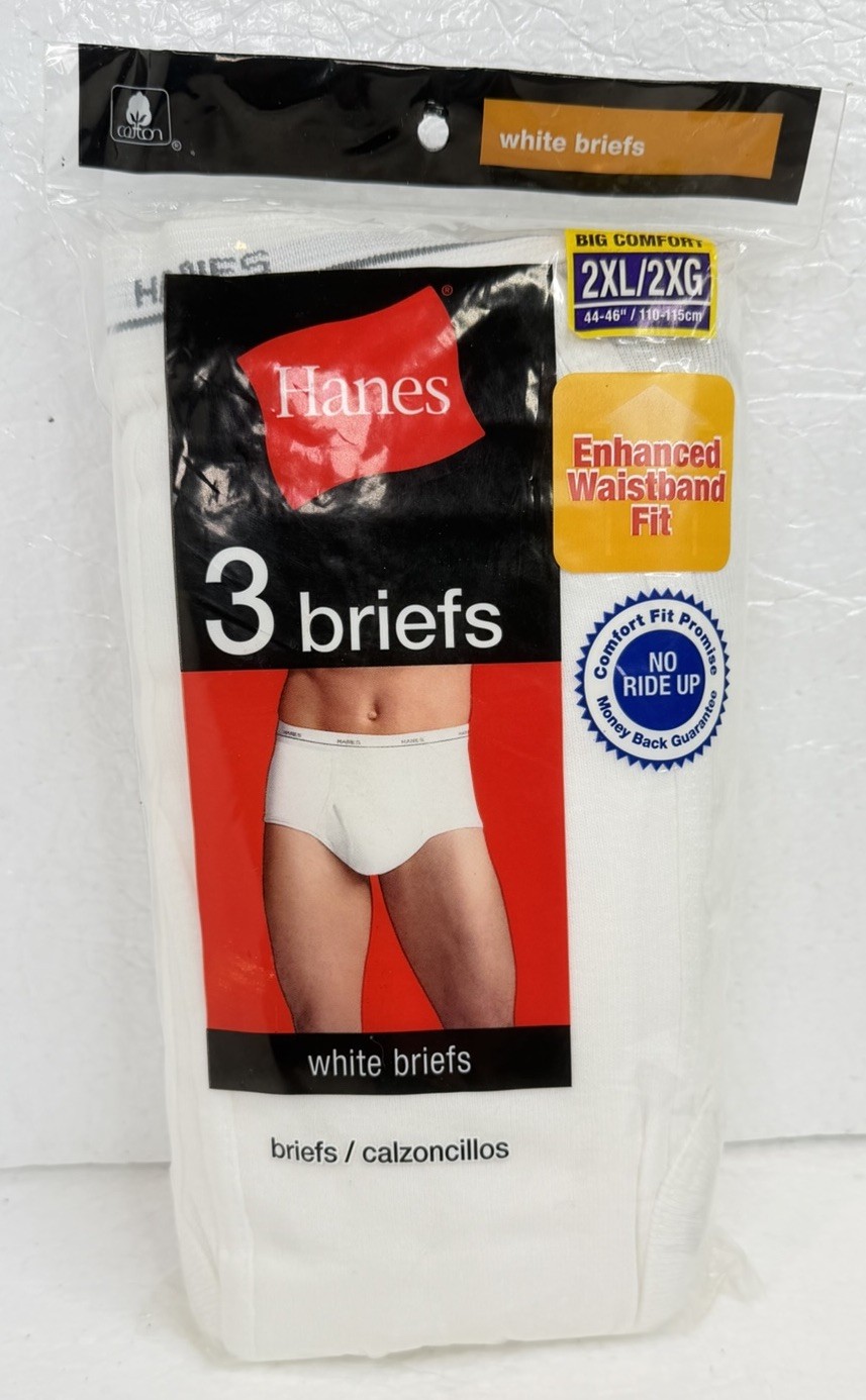 Vintage Hanes Briefs Mens 2XL 44-46” Waist White Underwear 3pk PMR2258 NOS Y2K