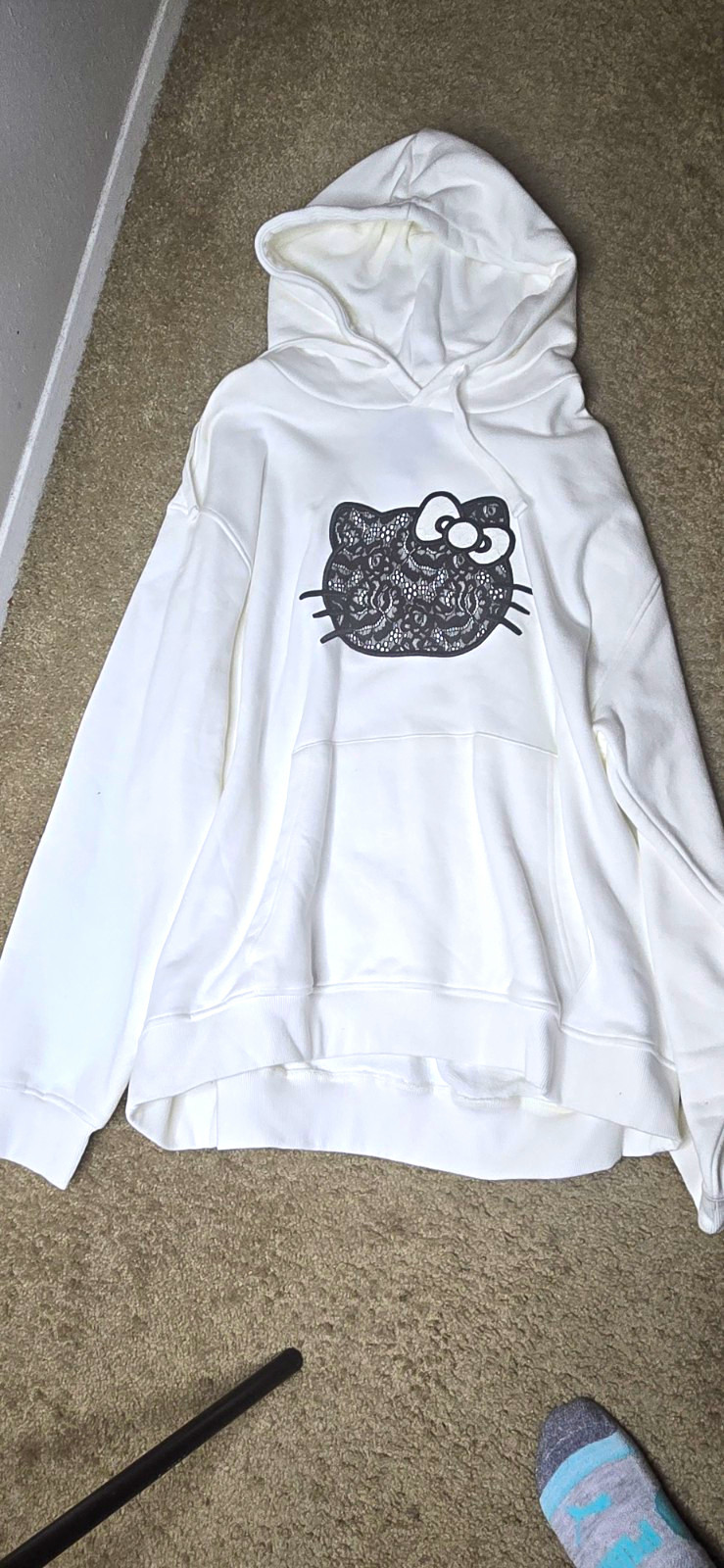 Hello Kitty 50th Anniversary White Pullover Fleece Hoodie Womens 2XL Logo