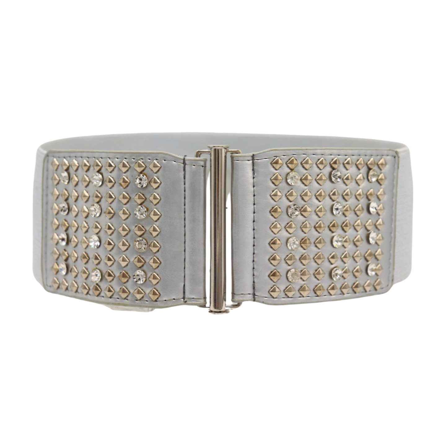 Women Silver Elastic Wide Waistband Fashion Teen Style Belt Metal Studs Fit S M