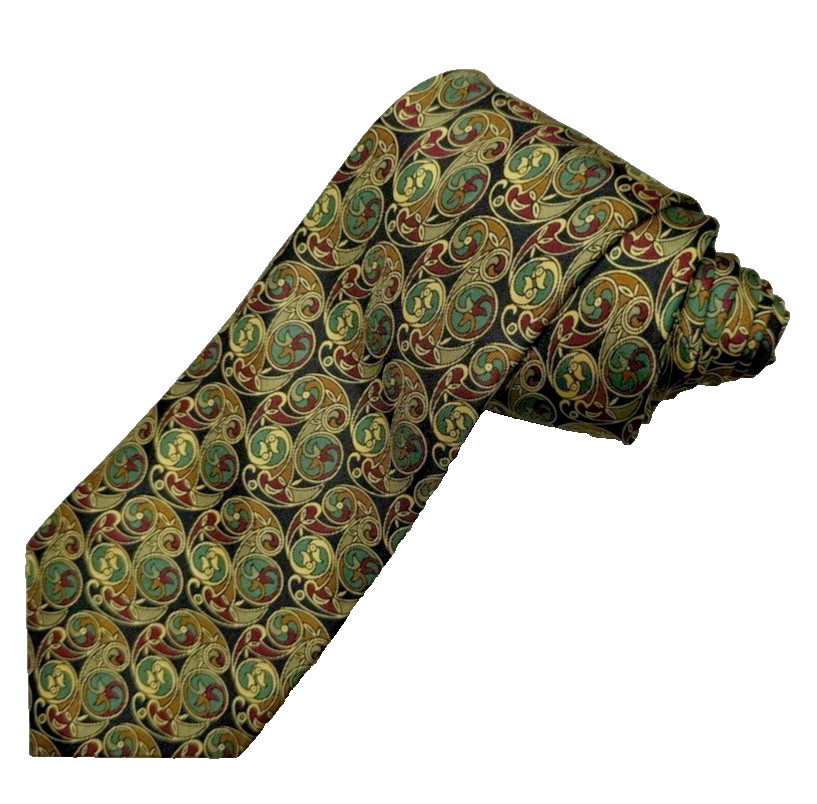 British Museum Celtic Geo Neck Tie Silk Gold Multicolor England 3 1/2×58 in