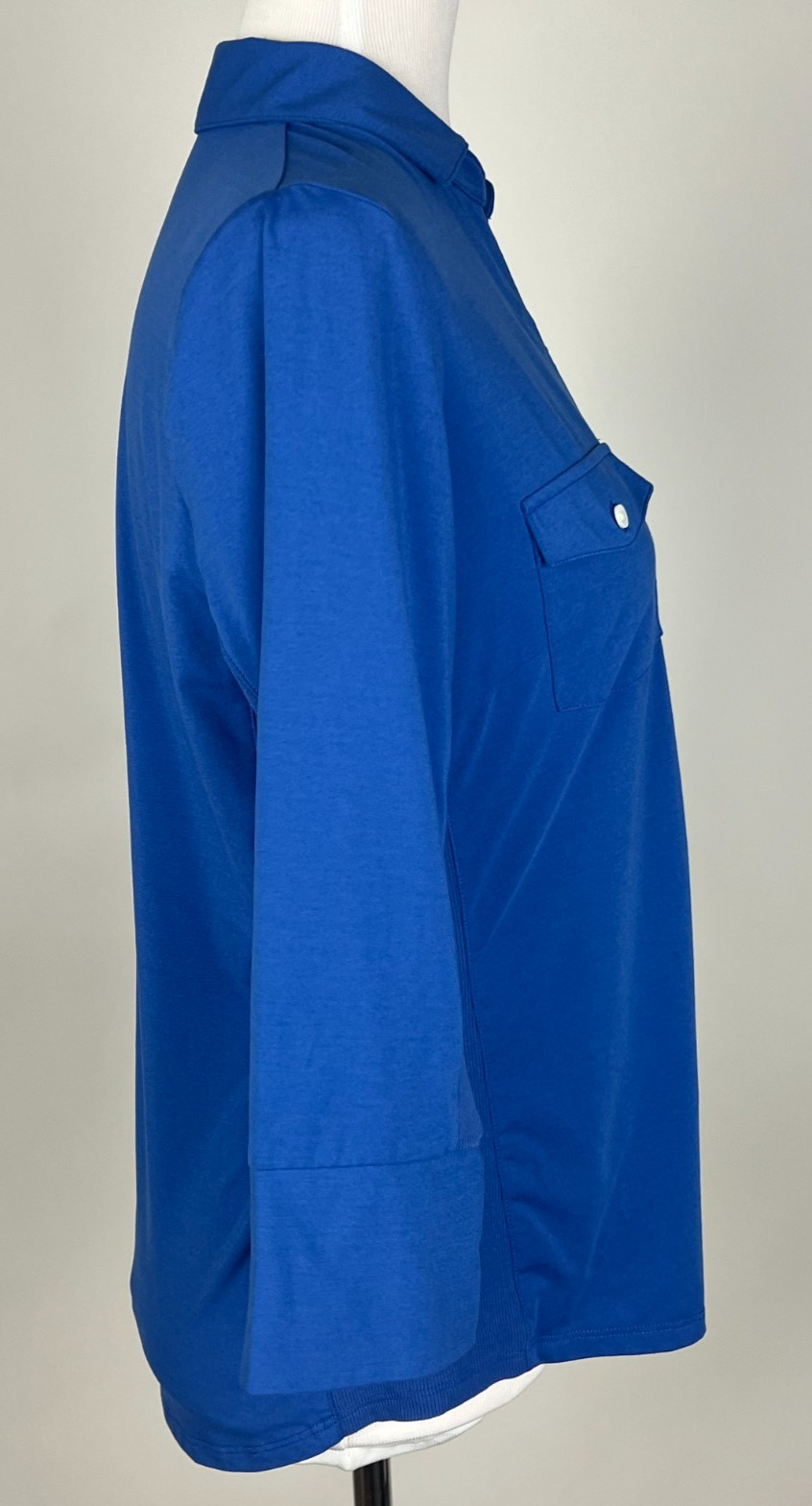 J.MCLAUGHLIN 3/4sl Knit Button Front Polo Shirt w/Ribbed Sides – M, Blue