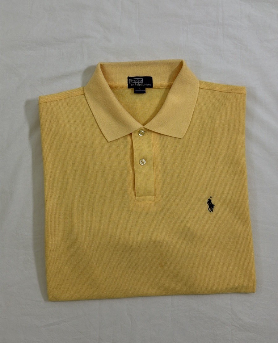 Polo Ralph Lauren Mens Yellow Pique Polo Shirt Short Sleeve Classic Fit Sz L
