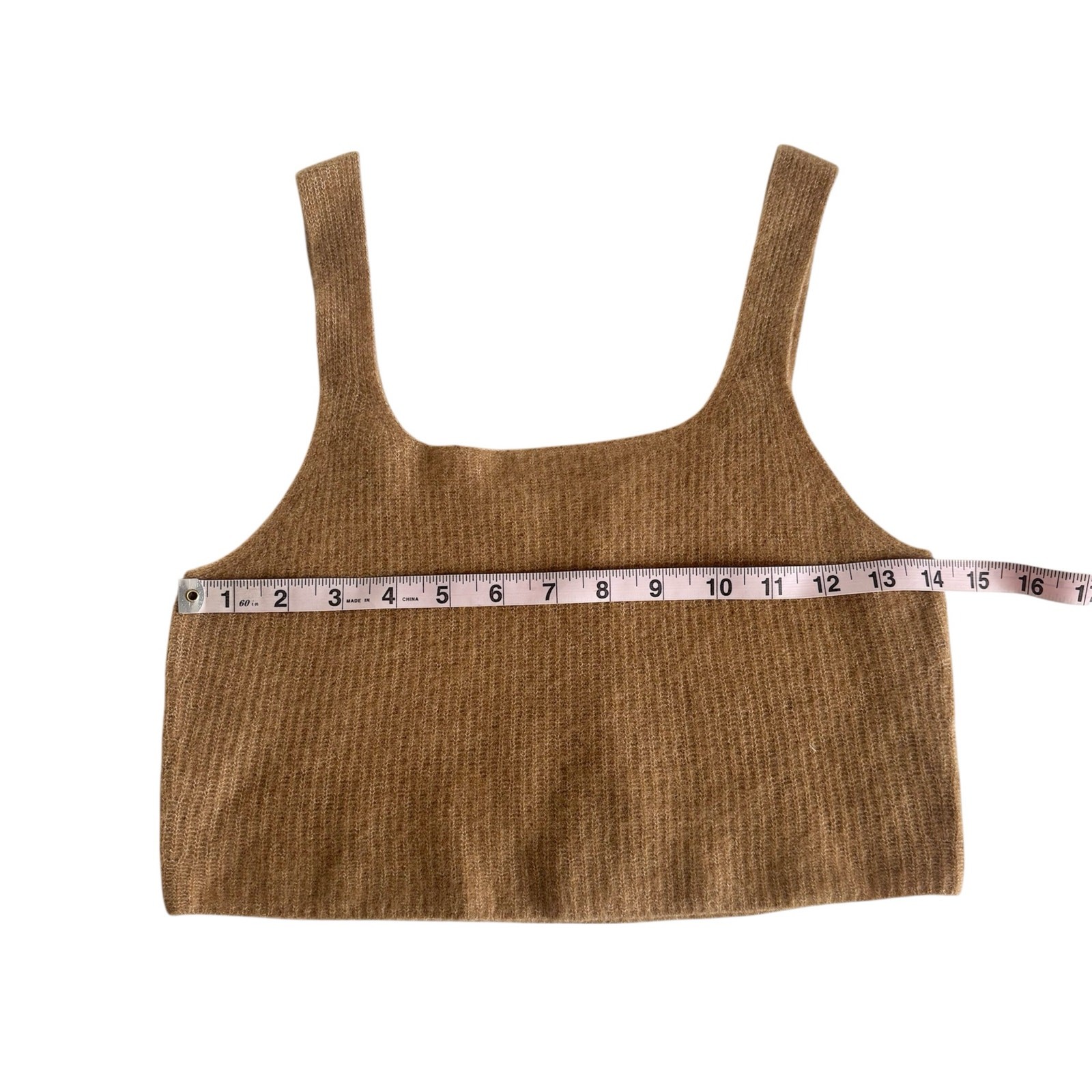 Everlane Camel Tan Knit Wool Blend Ribbed Cropped Tank Top Women’s Large NWT