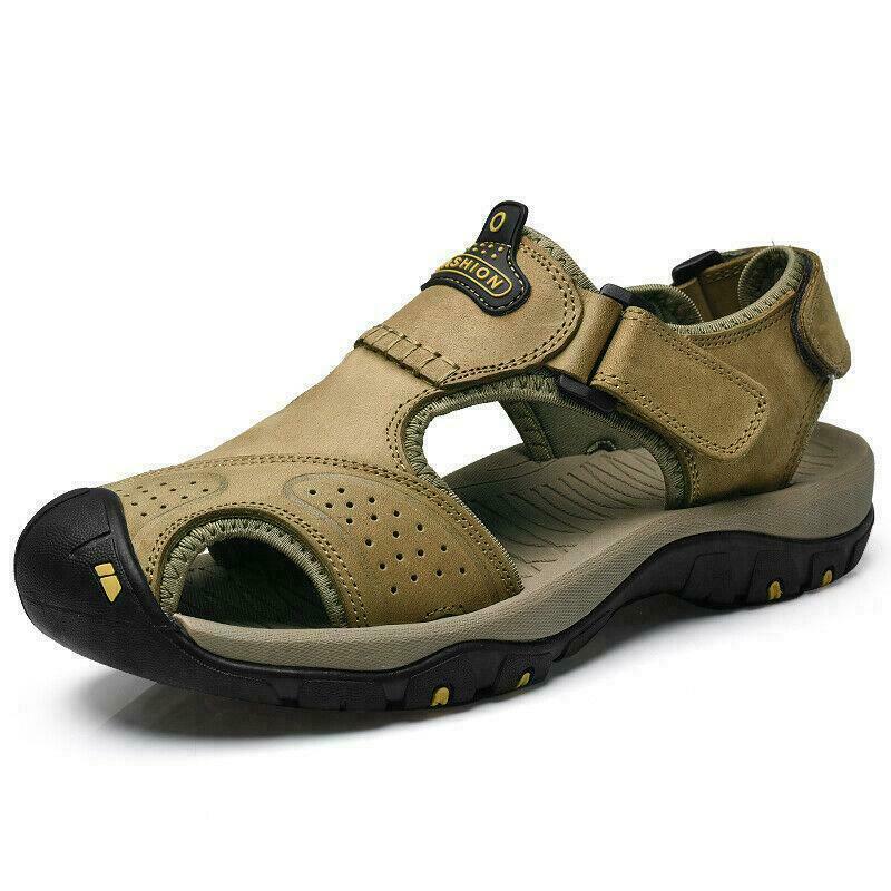 Men Leather Summer Sandals Beach Closed Toe Shoes Sports Outdoor Hiking Thongs