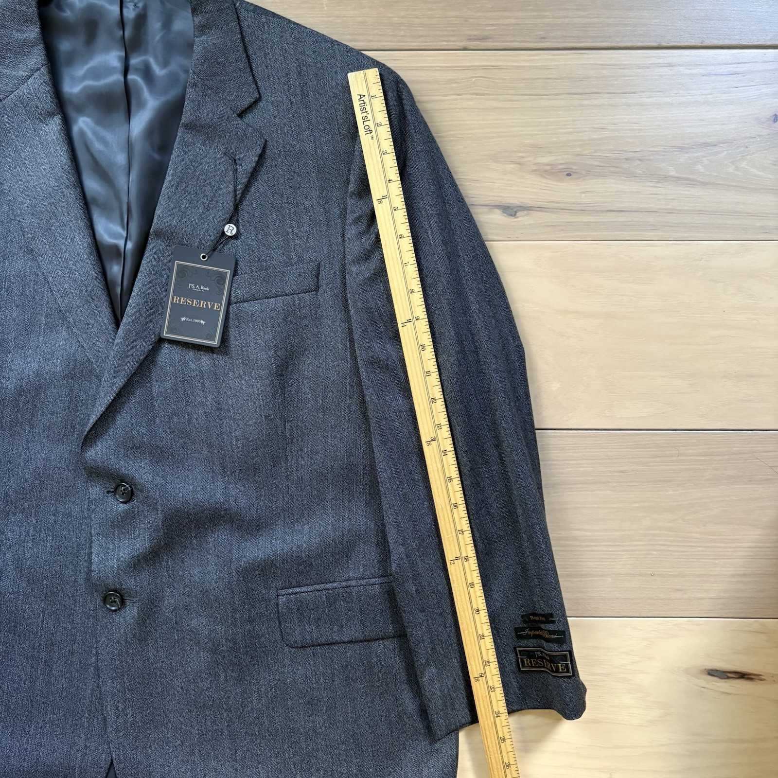Jos A Bank Reserve Blazer Silk Wool Blend Herringbone Gray 48 Short Regal Fit