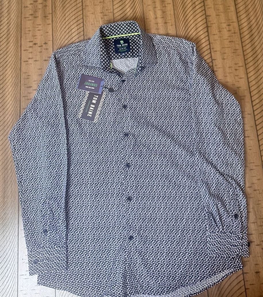 Tom Baine Performance Collection Slim Fit Geometric Dot Print Long Sleeve Shirt