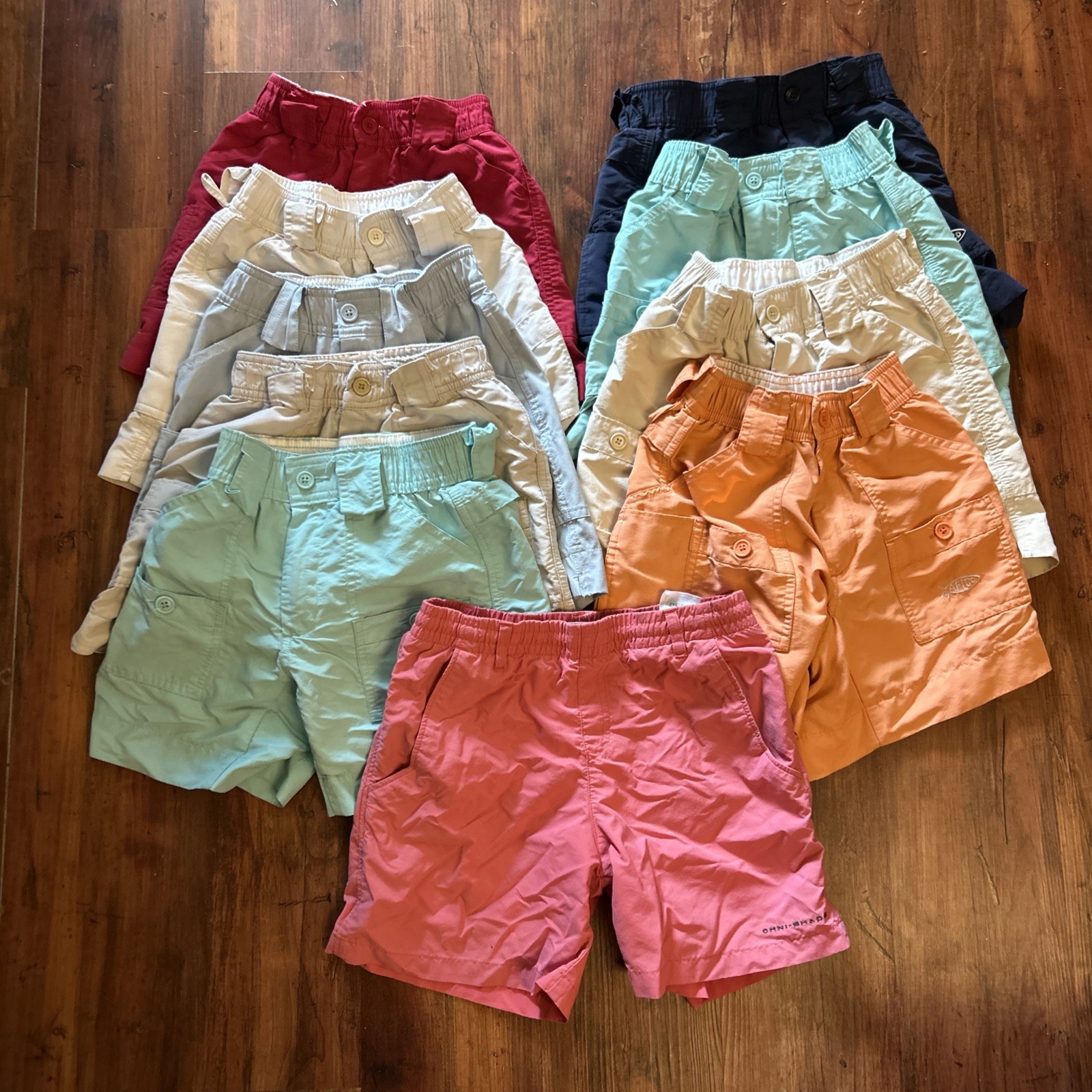 AFTCO & Columbia 22 in S Shorts Boys Youth Nylon Cargo Fishing Lot Of 10 Preppy