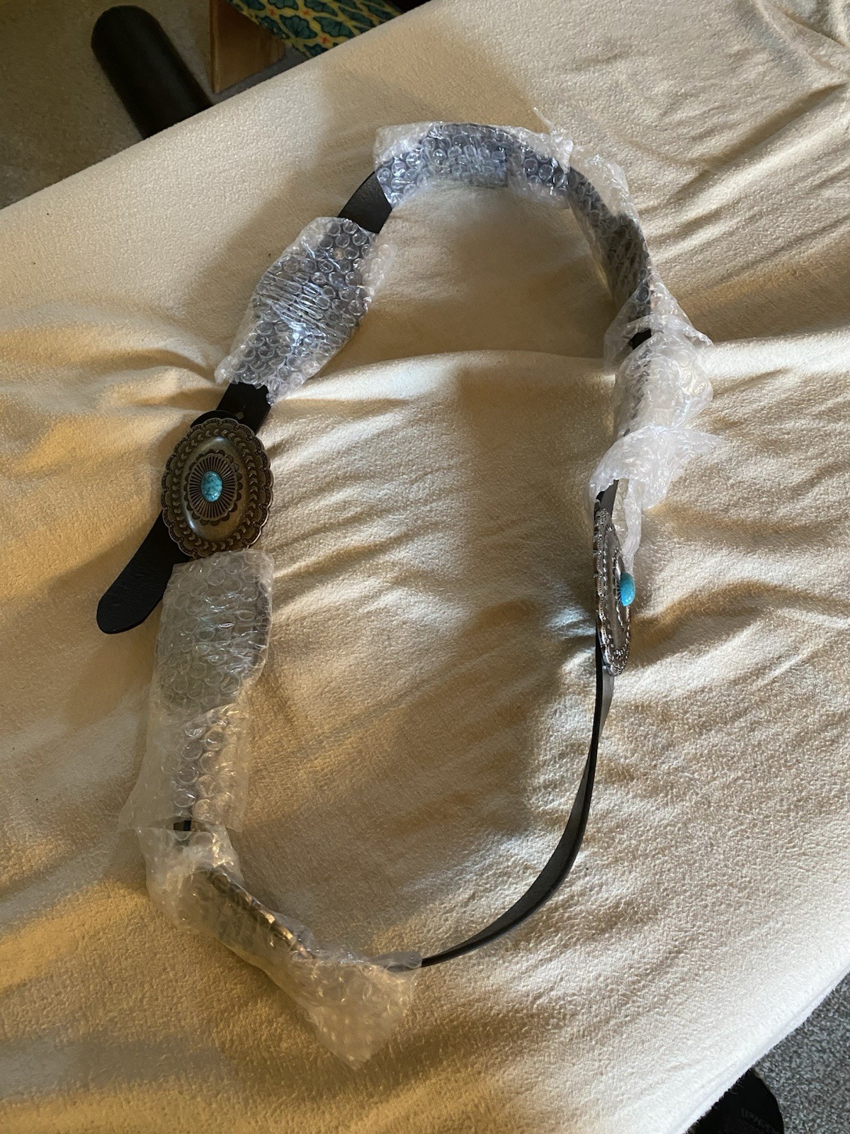 Leather Belt Silver & Faux Turquoise 1X/2X/3X Cold water Creek Never Worn 53”