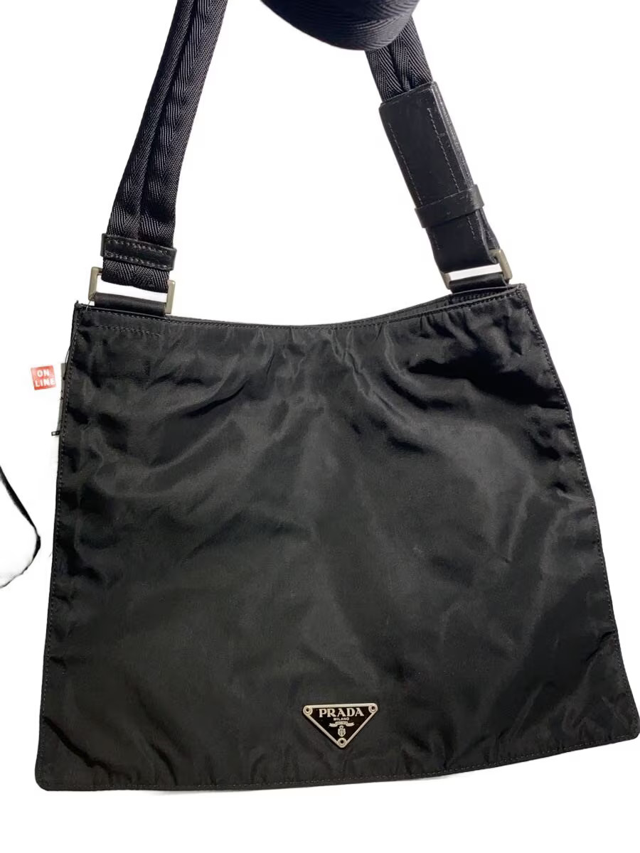 PRADA Triangle Logo Triangle Plate Bag Nylon BLK Solid