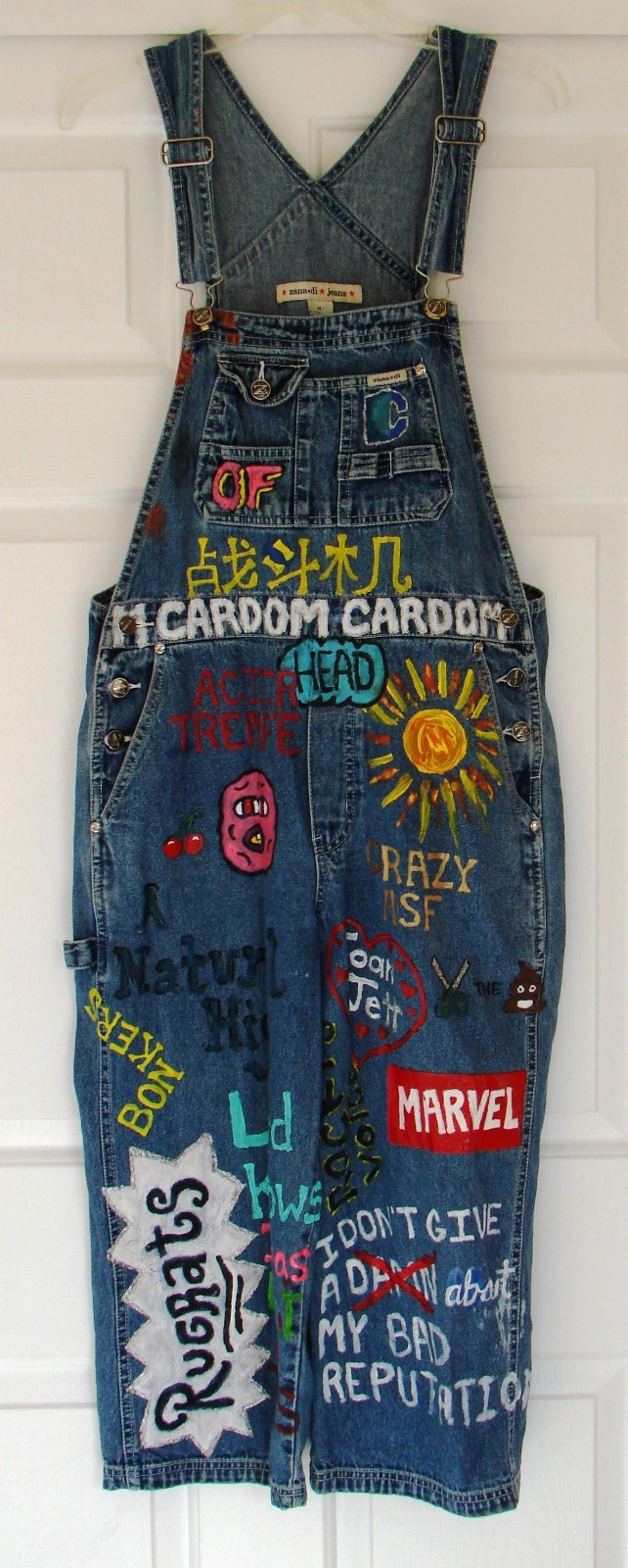 Vintage ZANA DI JEANS Hand Painted Dark Wash Denim Overalls with Graffiti Art M