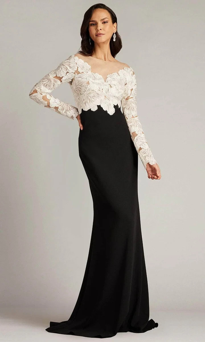 Tadashi Shoji Black Ivory Embroidered Bodice Evening Gown Size 2 $468