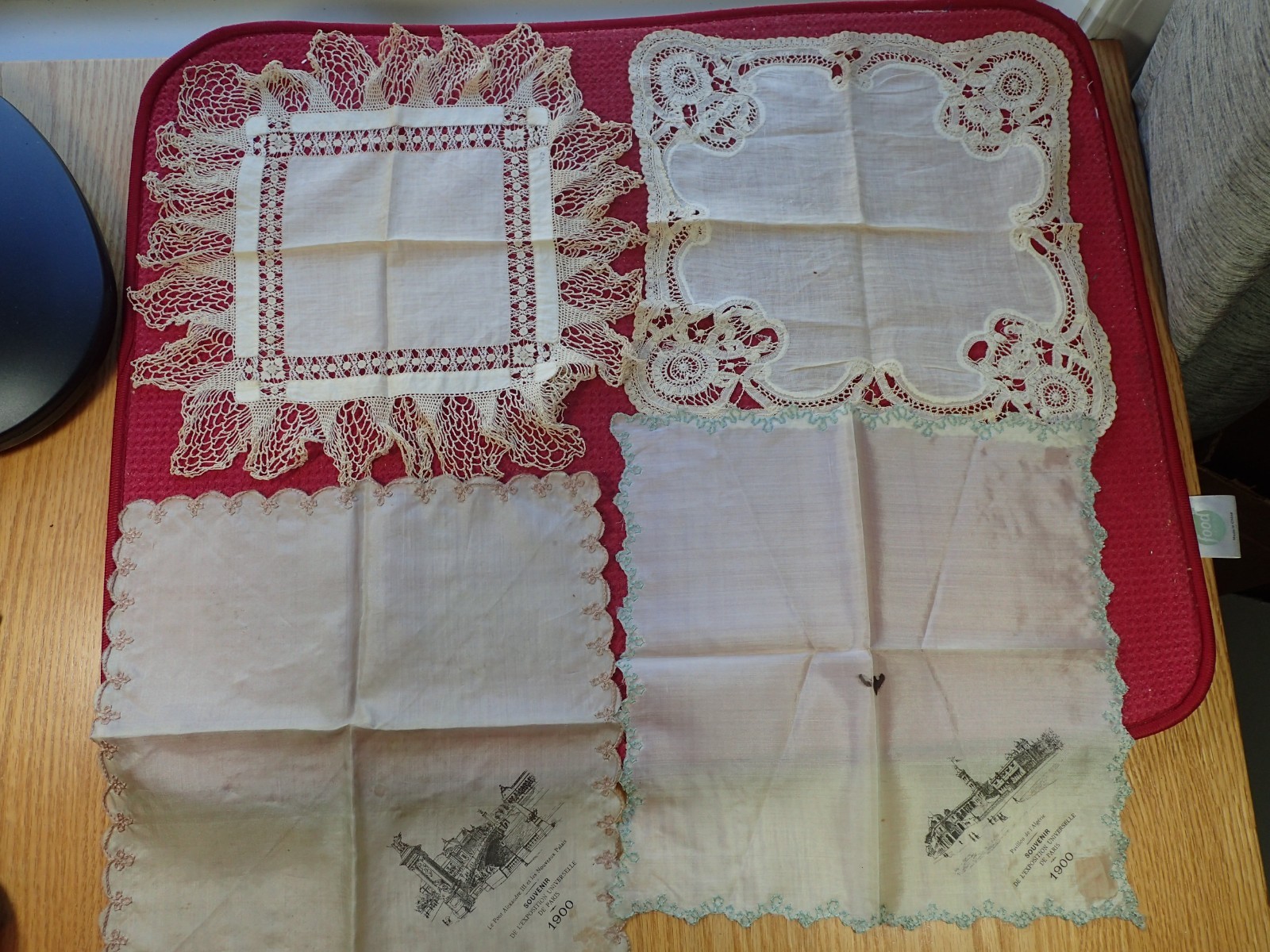 Antique Four (4) 1900 Paris Exposition and Hand Tatting Handkerchiefs