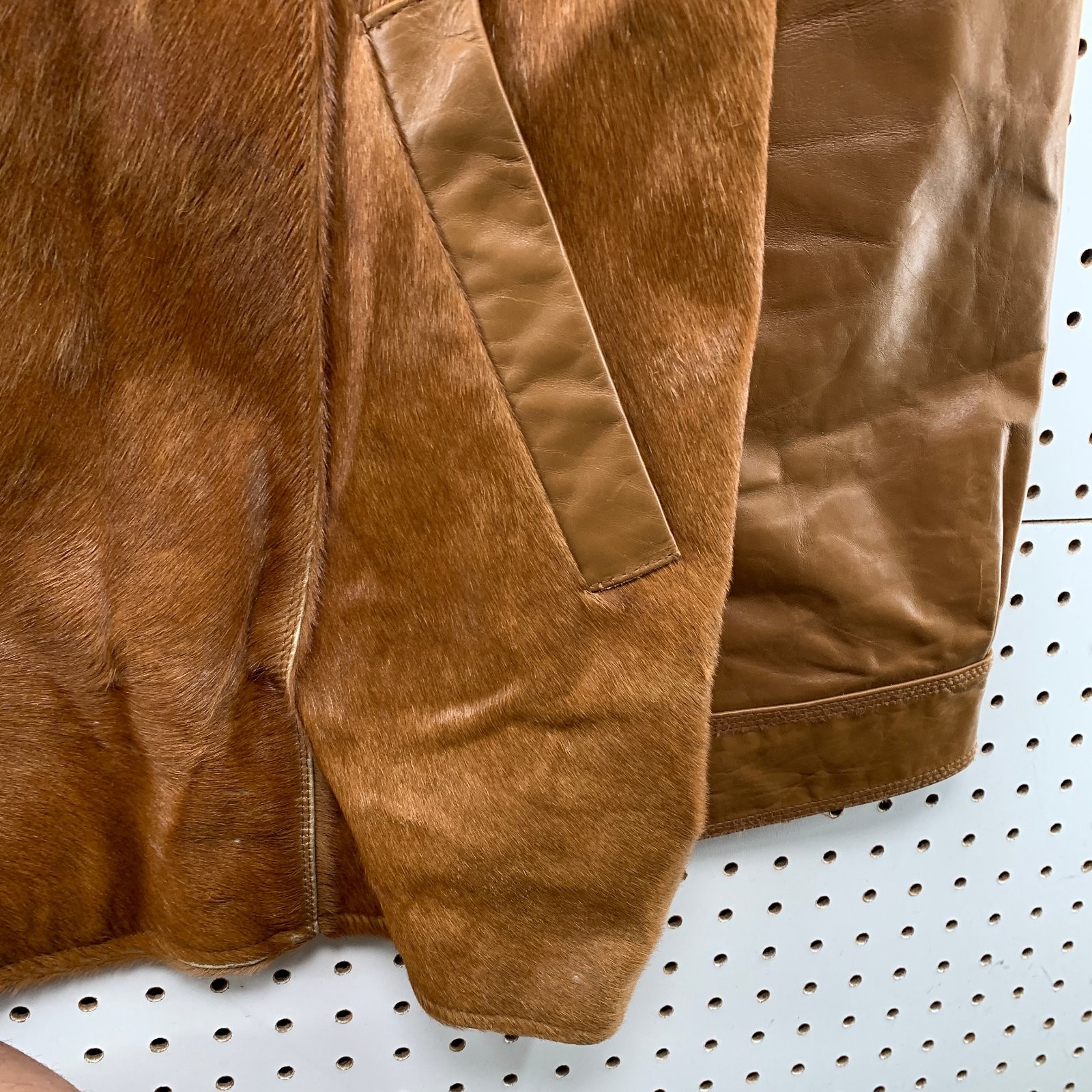 Vintage Davoucci Leather Jacket Men 6XL Brown Hair On Hide 80s 90s Rodeo Western