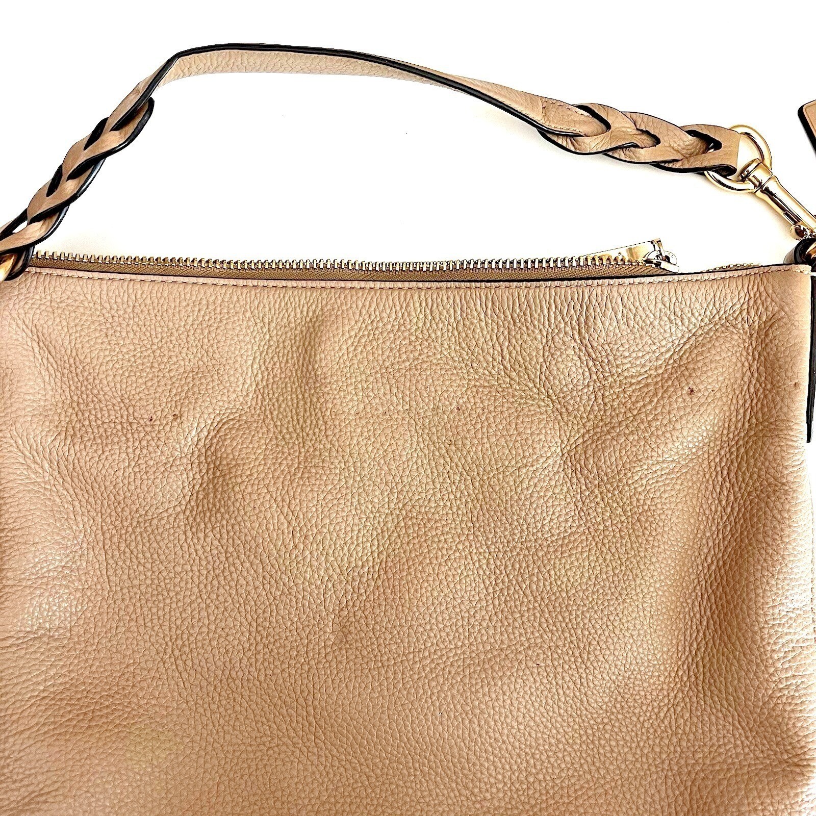 Coach Abby Duffle F31507 Pebbled Leather Shoulder Bag Tan Nude Braided Strap