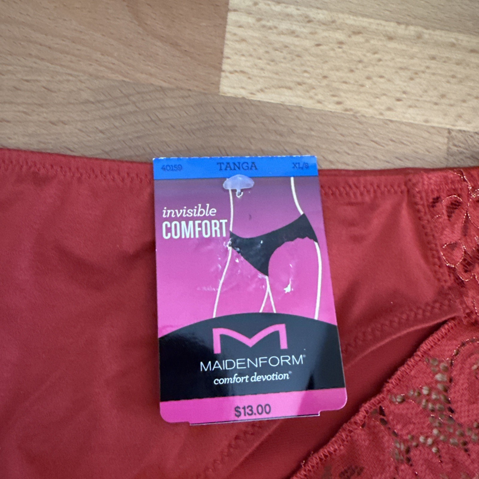 MAIDENFORM Comfort Devotion Red Rose Gold Lace Back Tanga Panty XL/9