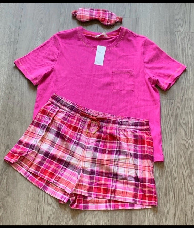 BNWT M&S Women/Ladies Fuchsia Cotton Pyjamas Sets With Eye Mask Size Uk 20