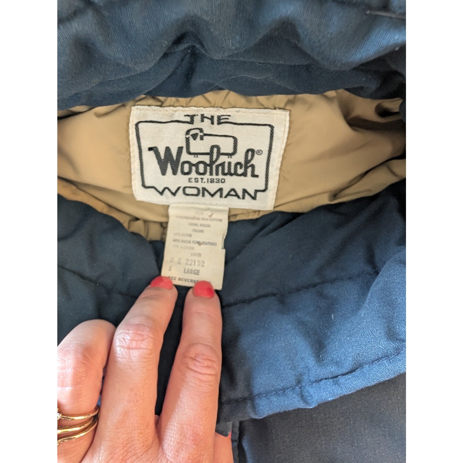 Vintage Woolrich Woman Puffer Vest Blue Western Yoke Sheep Logo Large