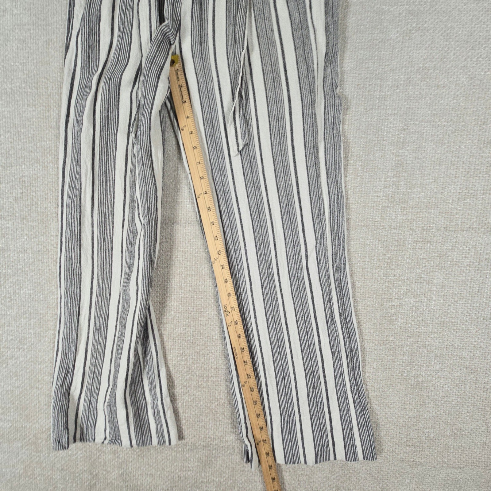 Rewind Womens Striped Linen Blend Wide Leg Paperbag Waist Pants Black White M
