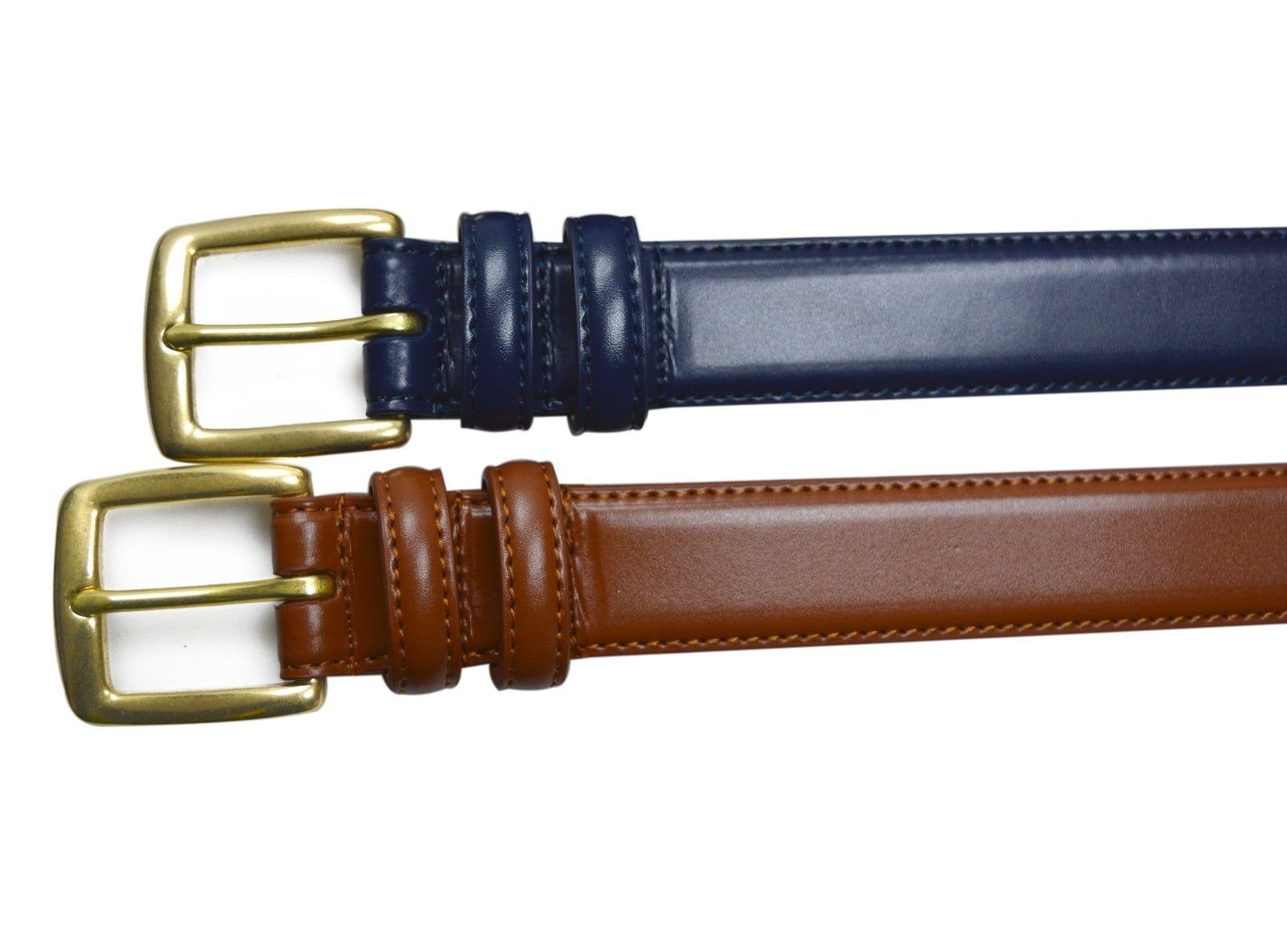0211 TONEKA Double Keeper Leather Belt Cordovan Navy Tan w/Solid Brass Buckle