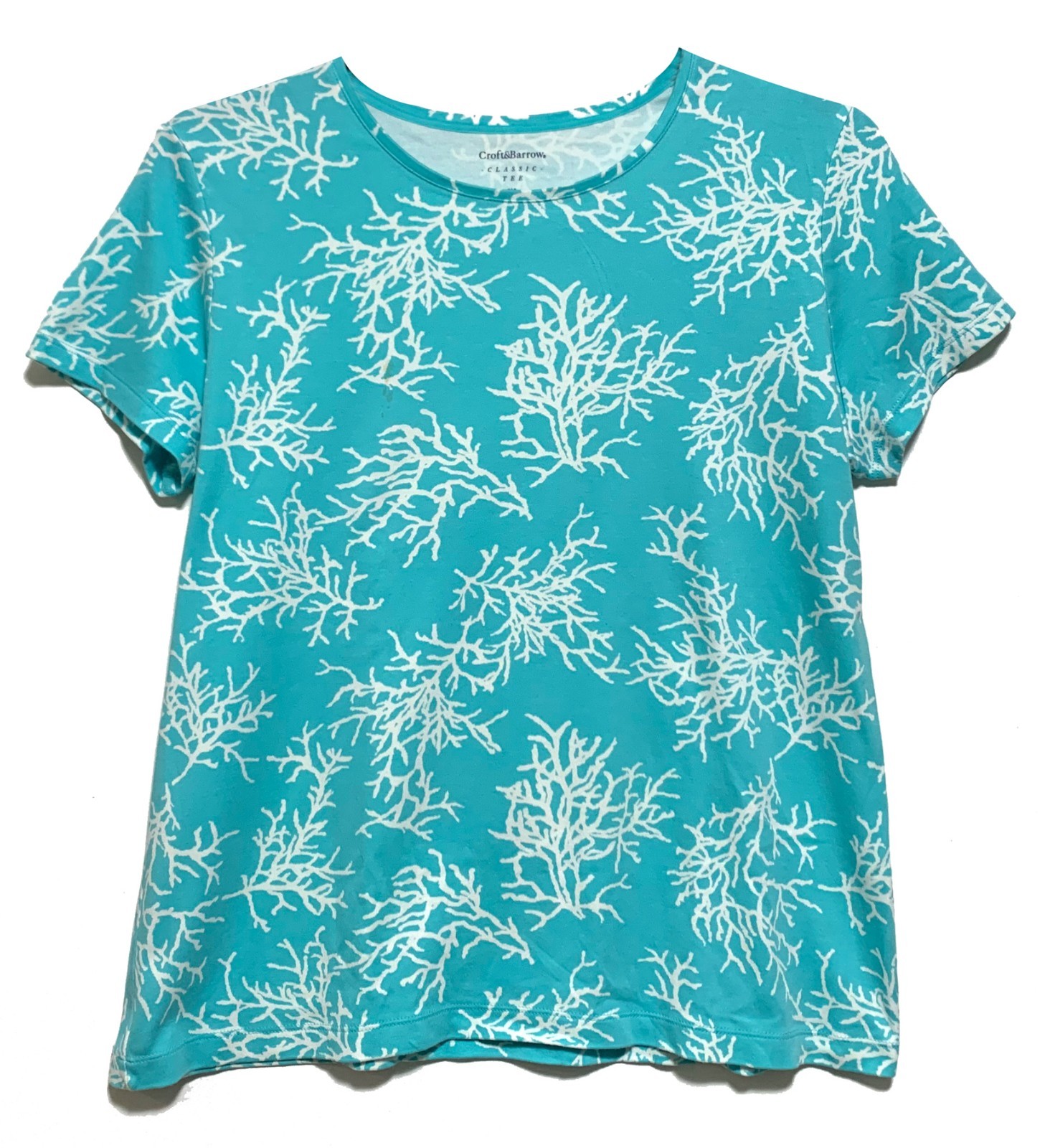 Croft & Barrow Classic Tee Turquoise and White Geometric Print T-Shirt size XL