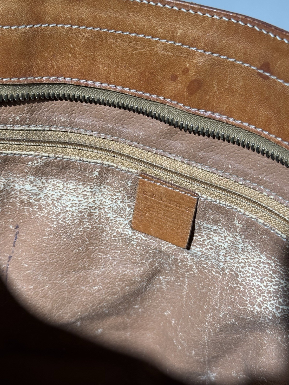 Celine Macadam Triomphe Brown Tote Bag Gold Hardware Leather Shoulder Strap