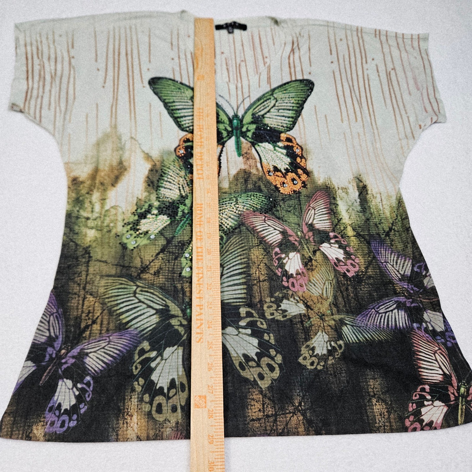 Fairycore Butterfly Rhinestone Graphic Top XL Boho Artsy Whimsical Tee Y2K Style