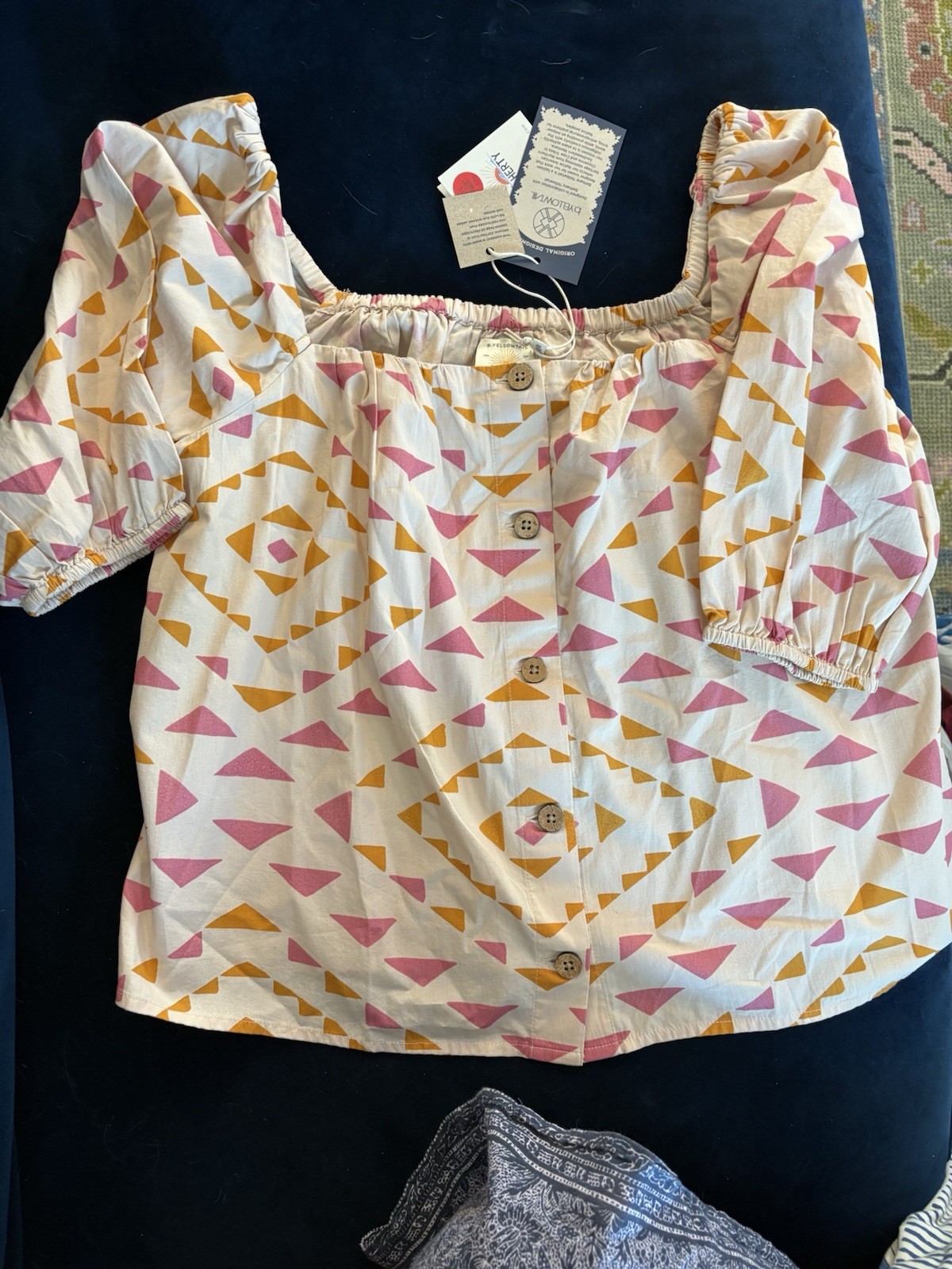 Faherty Byt Sun Road Cali Top Squareneck 3/4 Puff Sleeves Size S Organic Cotton
