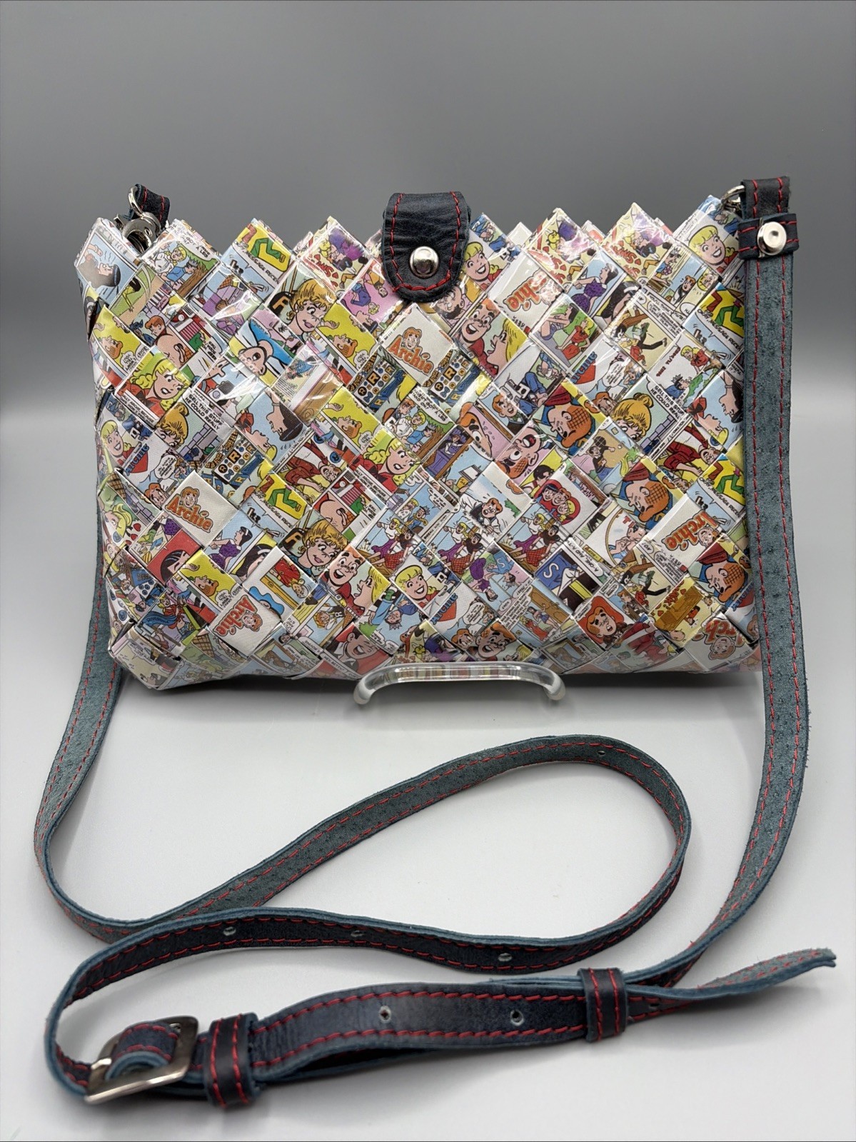 Nahui Ollin Medium Archie Jughead Candy Wrapper Purse Leather Strap Bag OOAK